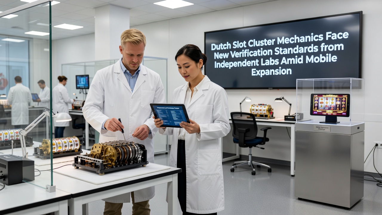Mobiele gokkastinterface met cluster-symbolen tijdens verificatietest