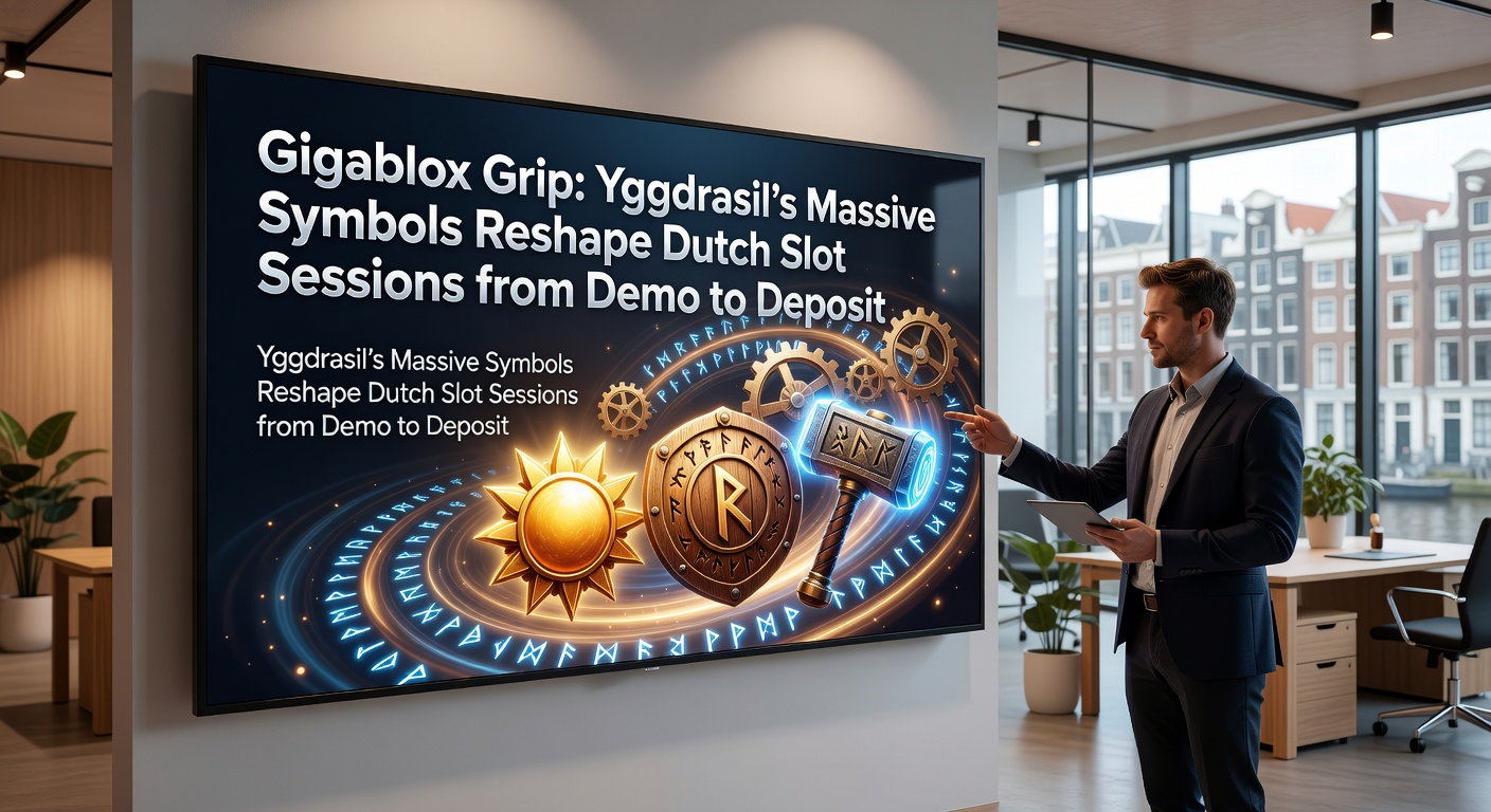 Gigablox Grip-symbolen vullen het scherm in een Yggdrasil-slot, met enorme blokken die winlijnen activeren tijdens een Nederlandse demo-sessie