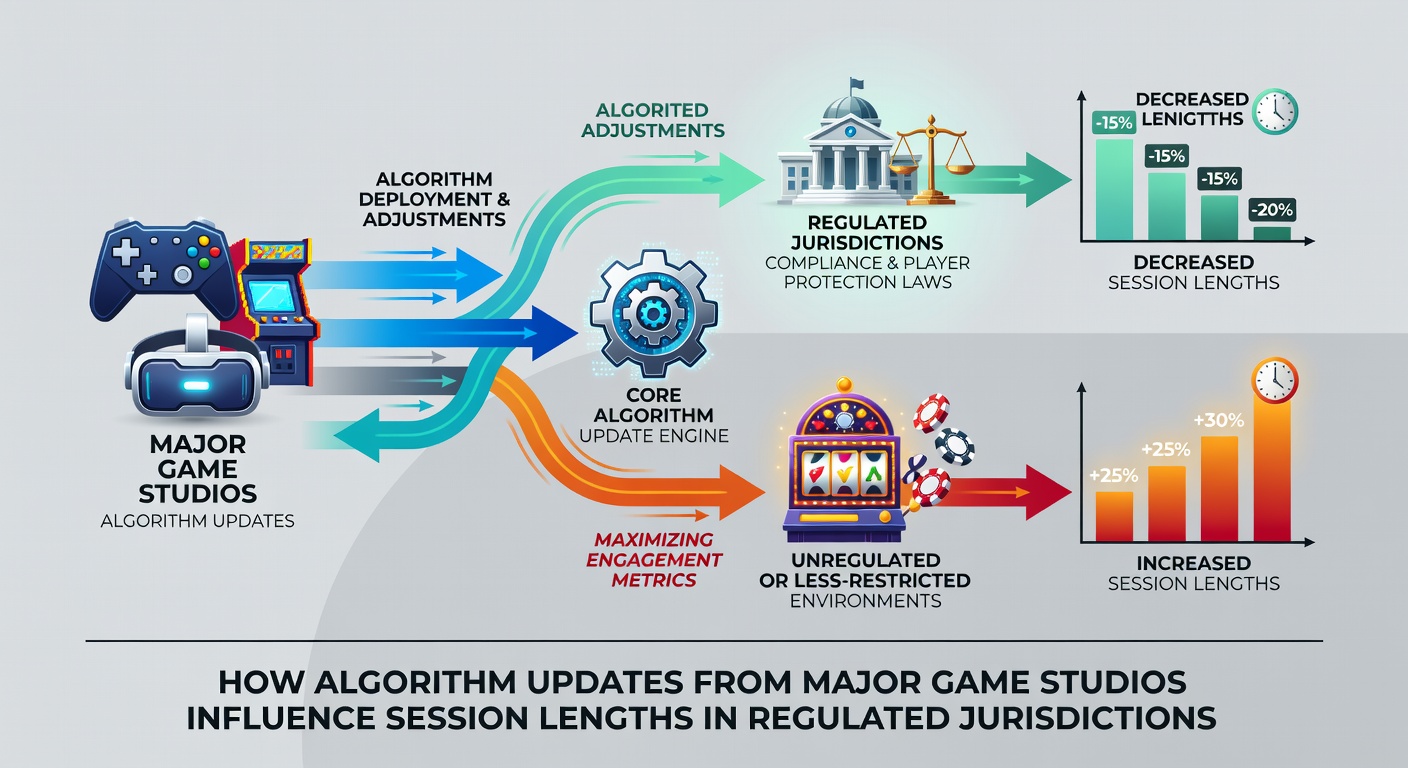 Grafiek die sessielengtes vergelijkt na algoritme updates in verschillende gereguleerde markten