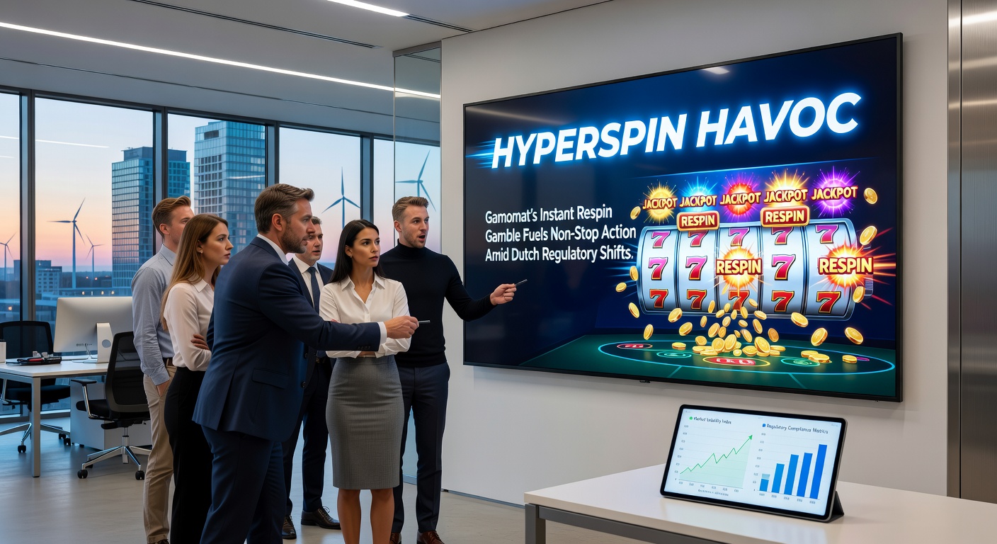 Nederlandse spelers engageren met Hyperspin Havoc op een mobiel scherm, met actieve respin gamble en regelgevingsinfo op de achtergrond