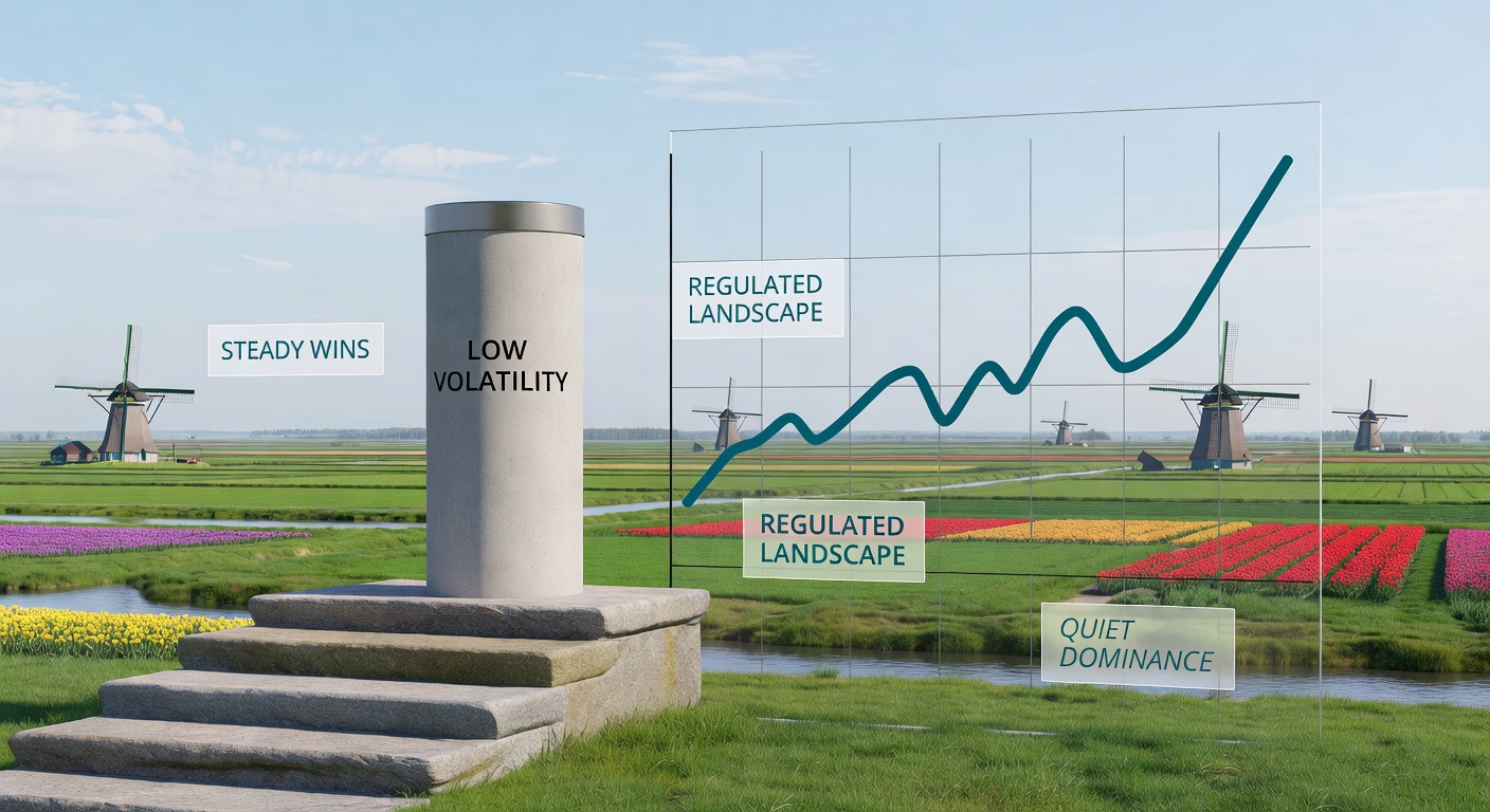 Spelersinterface van een low volatility slot met frequente kleine winsten op een Nederlands casino platform