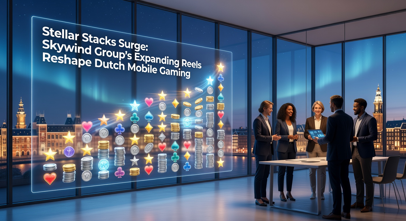Skywind Groups Stellar Stacks in actie op een mobiel scherm, met uitbreidende reels die het speelveld vergroten tijdens een spin