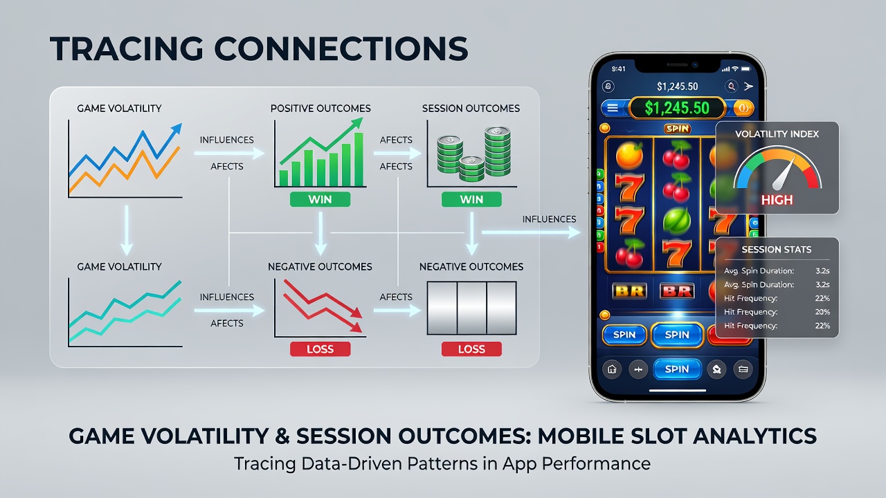 Grafiek die volatiliteitsniveaus en sessiepatronen in mobiele slots illustreert