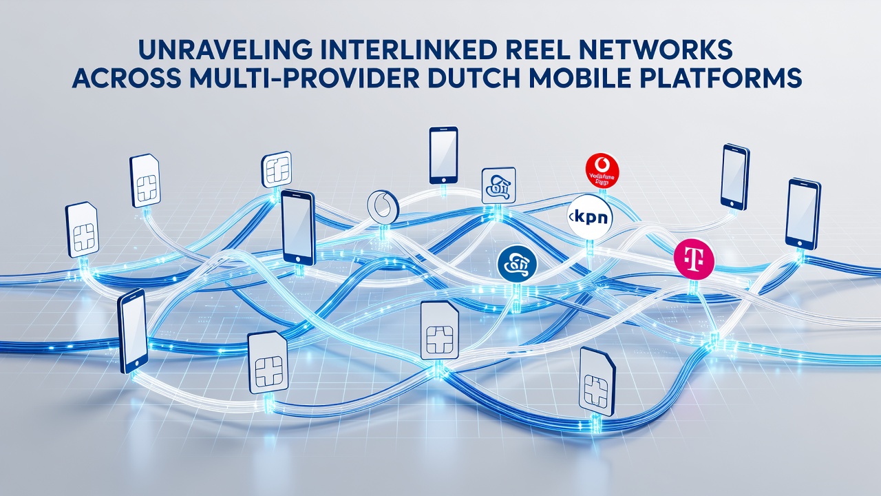 Visualisatie van verknopte reelnetwerken die verschillende providers verbinden op Nederlandse mobiele platforms