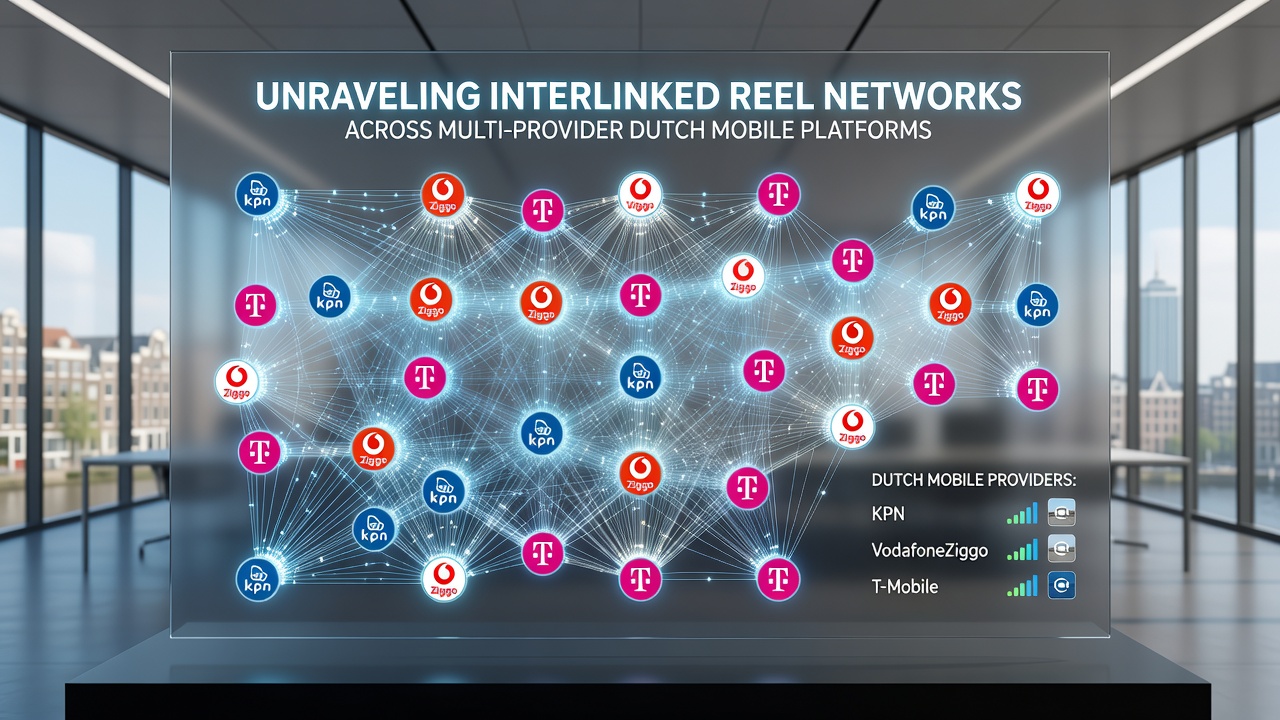 Diagram van datastromen tussen reelnetwerken van verschillende providers op Nederlandse mobiele apparaten